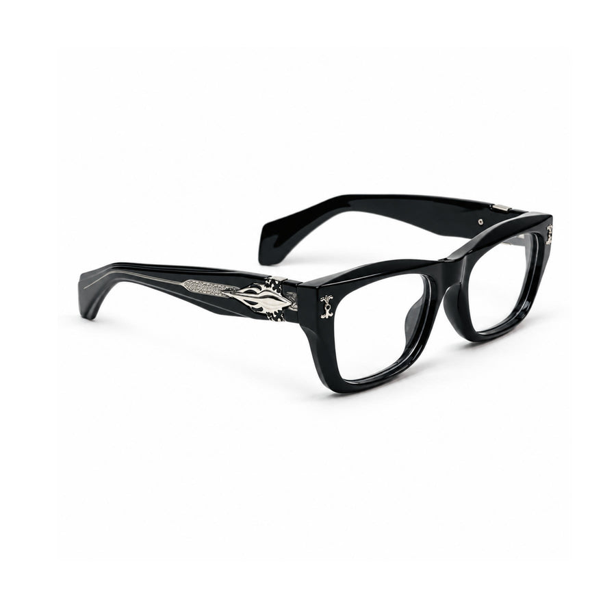 V005 VERLIN Rectangle Optical Frame in Black — three-quarter view (opposite side)