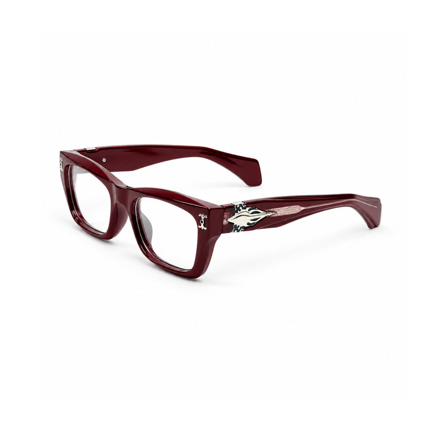 V005 VERLIN Rectangle Optical Frame in Burgundy — three-quarter view