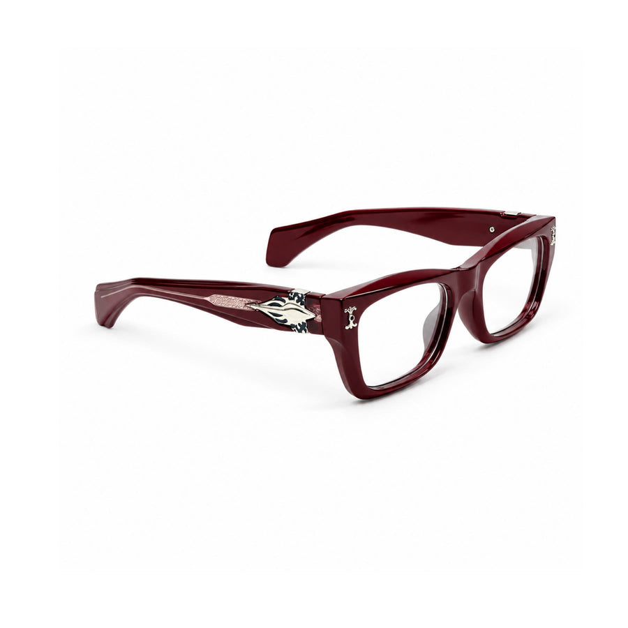 V005 VERLIN Rectangle Optical Frame in Burgundy — three-quarter view (opposite side)
