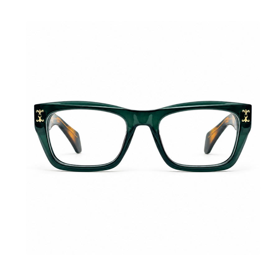 V005 VERLIN Rectangle Optical Frame in Green Tortoise — front view
