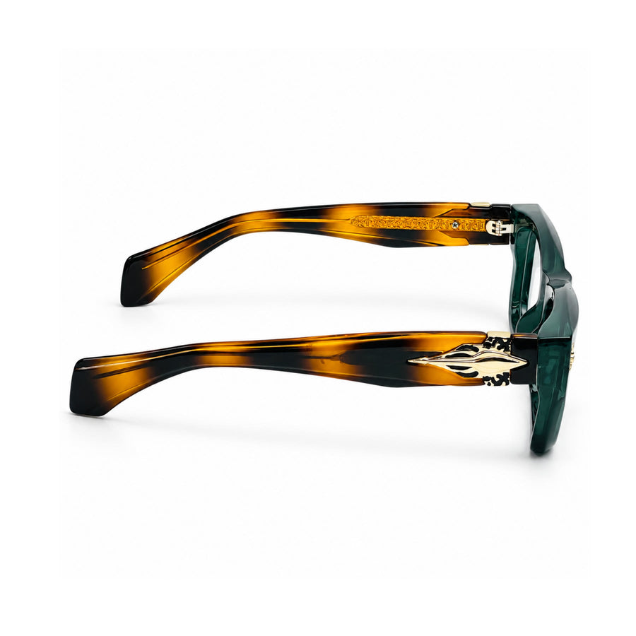 V005 VERLIN Rectangle Optical Frame in Green Tortoise — side view