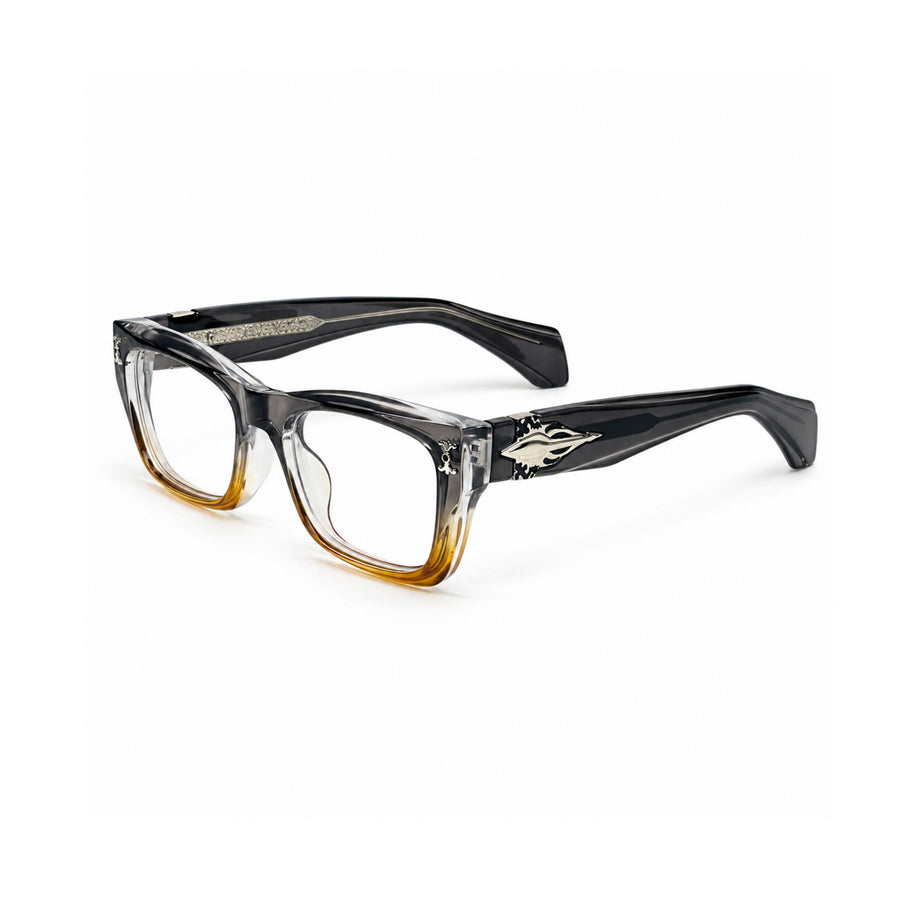 V005 VERLIN Rectangle Optical Frame in Grey Amber — three-quarter view