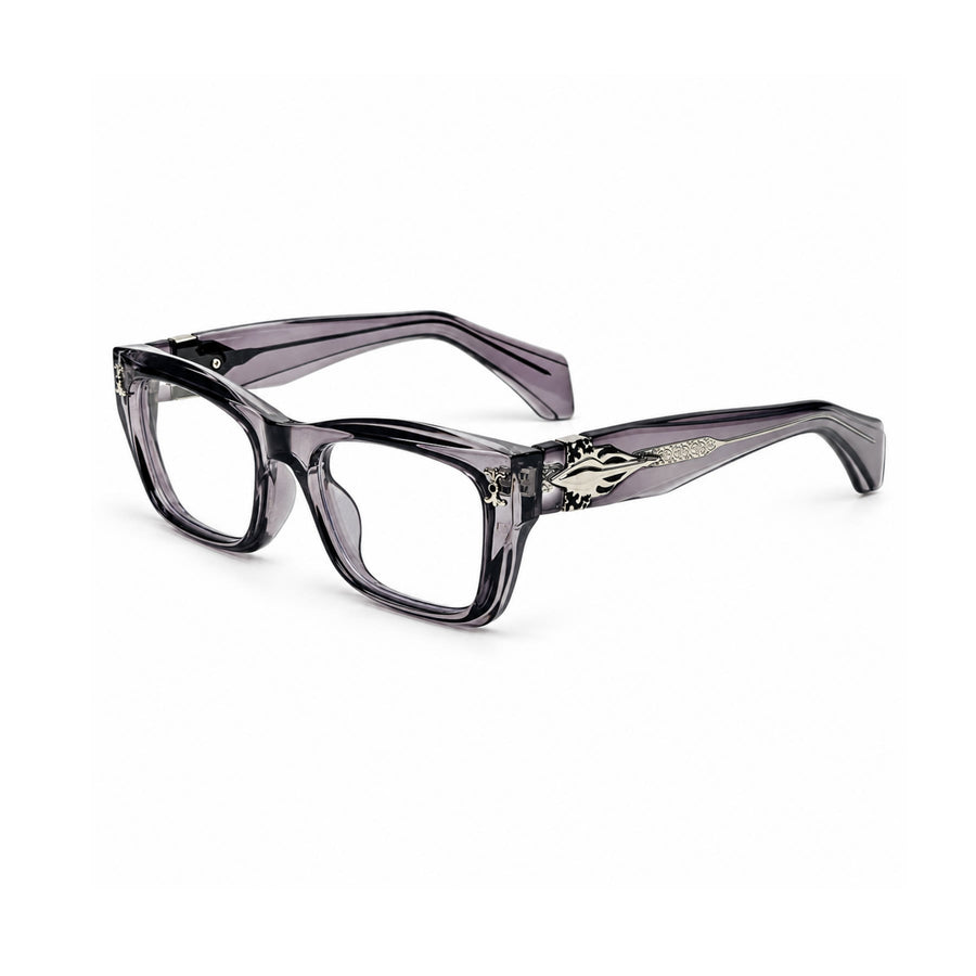 V005 VERLIN Rectangle Optical Frame in Grey Crystal — three-quarter view