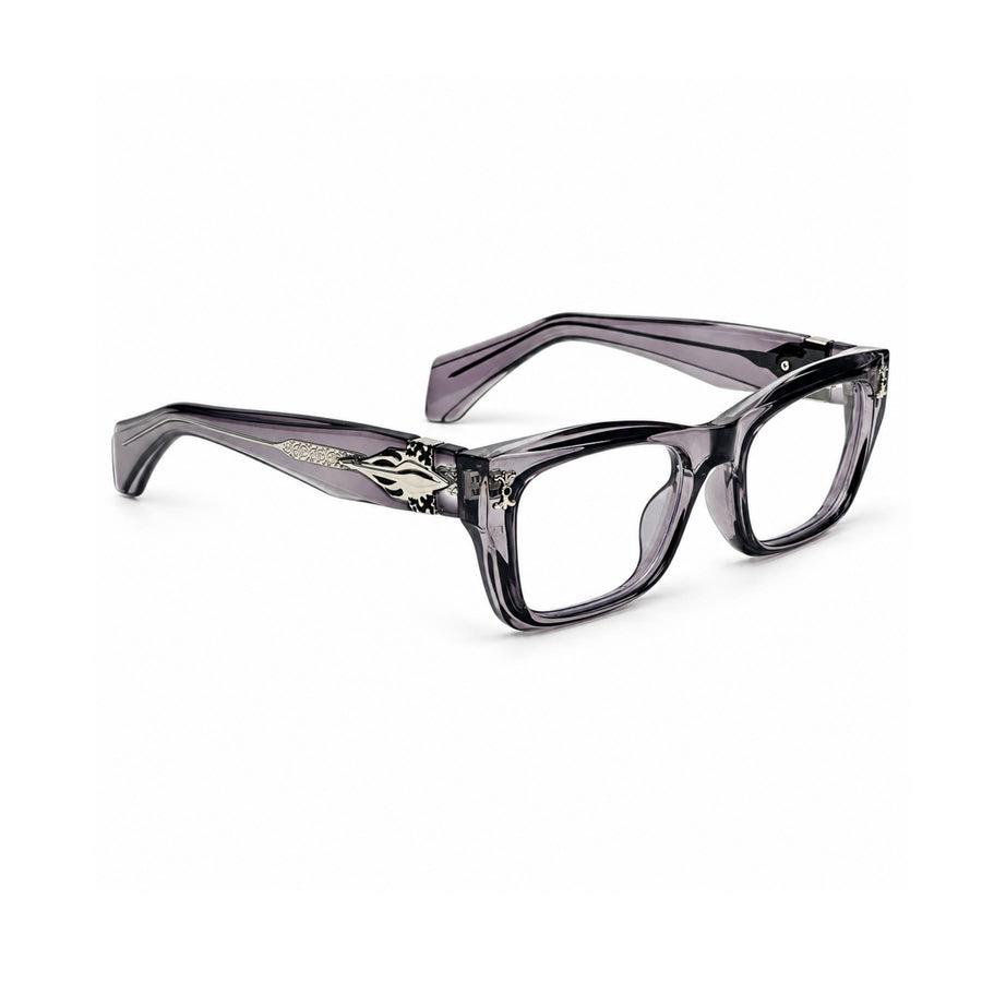 V005 VERLIN Rectangle Optical Frame in Grey Crystal — three-quarter view (opposite side)