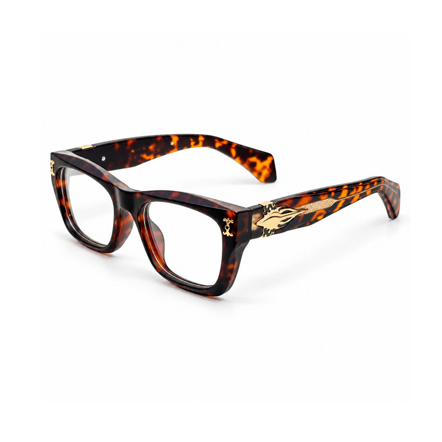 V005 VERLIN Rectangle Optical Frame in Tortoise — three-quarter view
