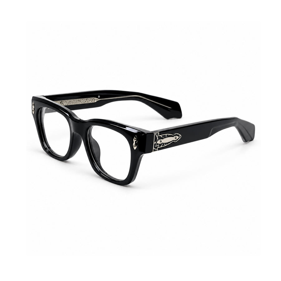 V006 VERLIN Square Optical Frame in Black Silver — three-quarter view