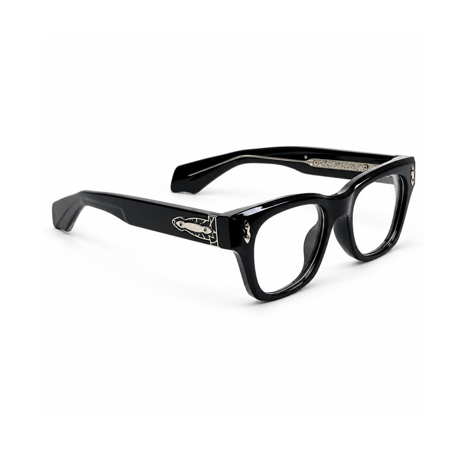 V006 VERLIN Square Optical Frame in Black Silver — three-quarter view (opposite side)