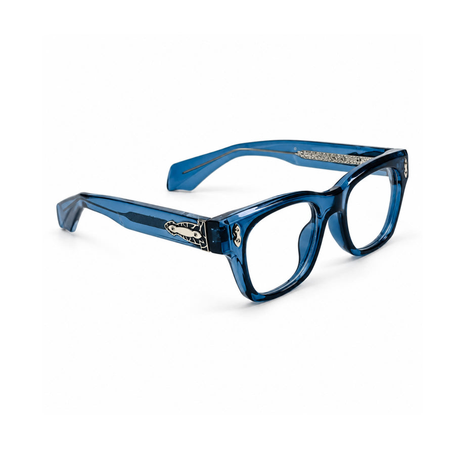 V006 VERLIN Square Optical Frame in Blue — three-quarter view (opposite side)