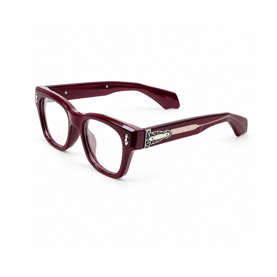 V006 VERLIN Square Optical Frame in Burgundy — three-quarter view