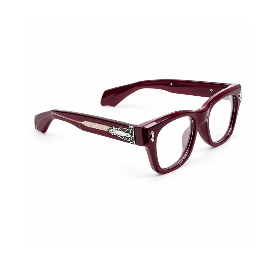 V006 VERLIN Square Optical Frame in Burgundy — three-quarter view (opposite side)
