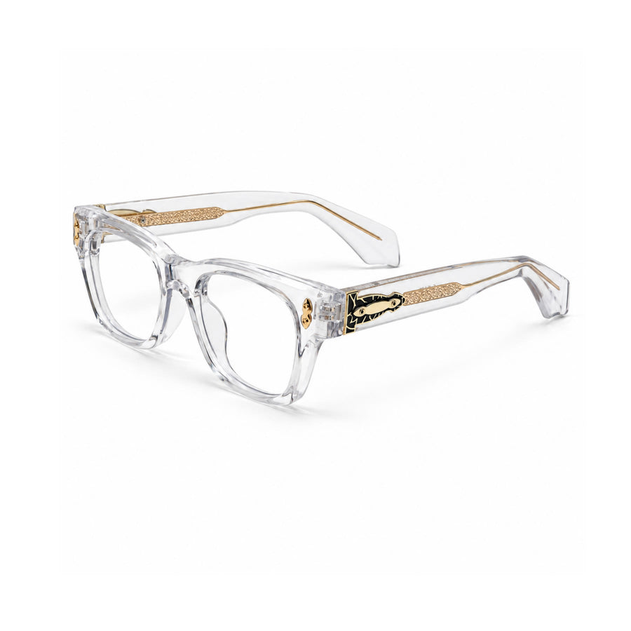 V006 VERLIN Square Optical Frame in Crystal Clear — three-quarter view