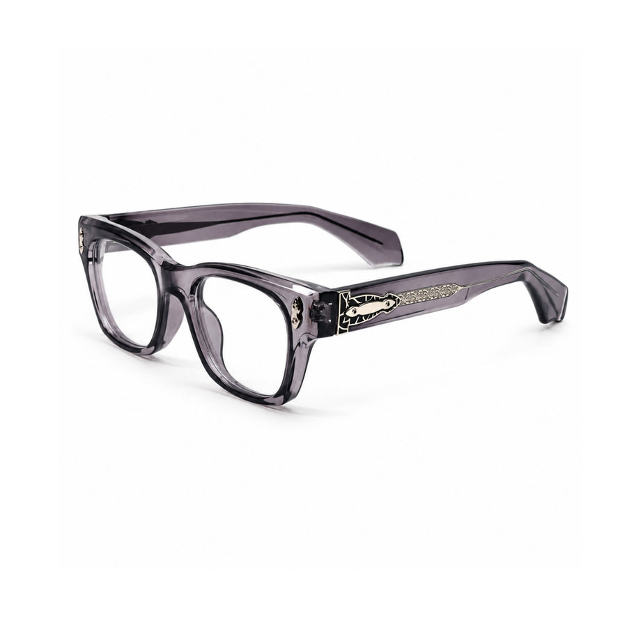 V006 VERLIN Square Optical Frame in Grey Crystal — three-quarter view