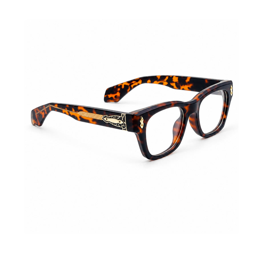 V006 VERLIN Square Optical Frame in Tortoise — three-quarter view (opposite side)