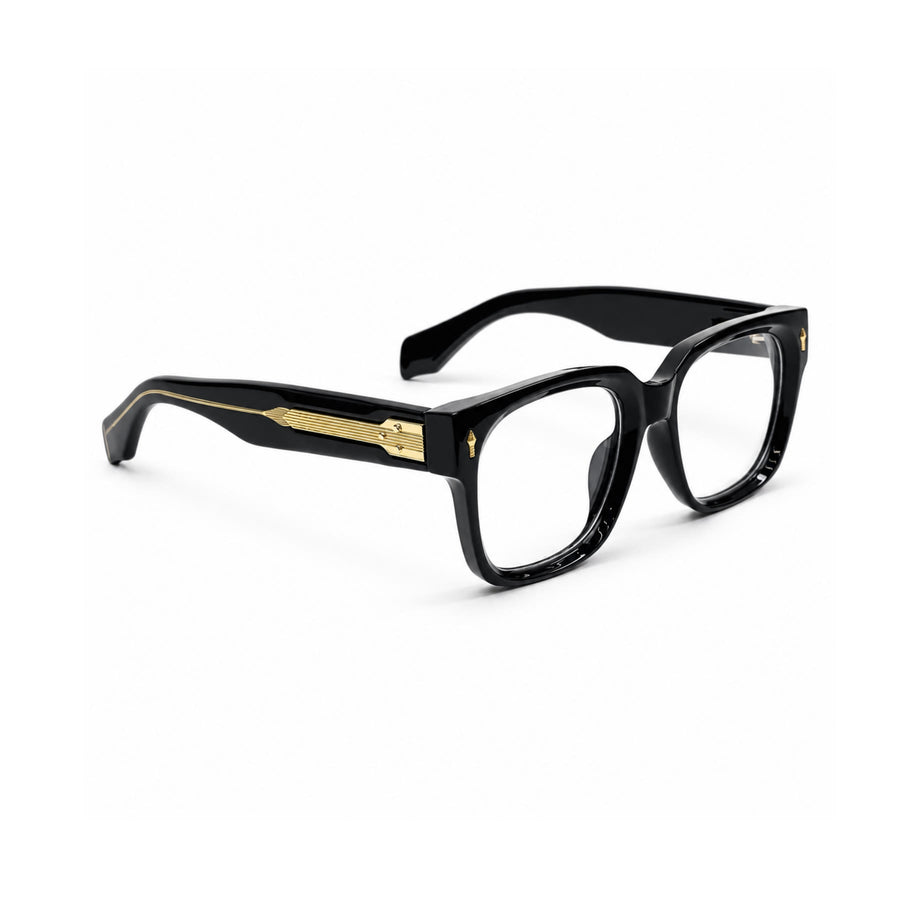 V007 VERLIN Square Optical Frame in Black Gold — three-quarter view (opposite side)