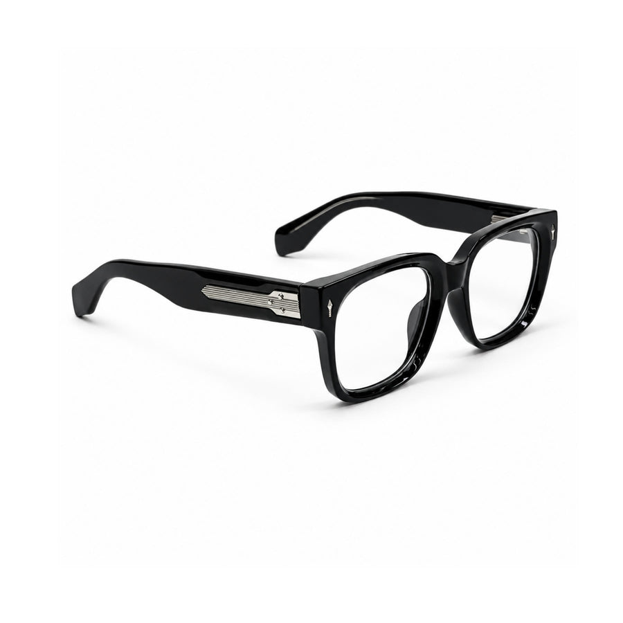 V007 VERLIN Square Optical Frame in Black Silver — three-quarter view (opposite side)