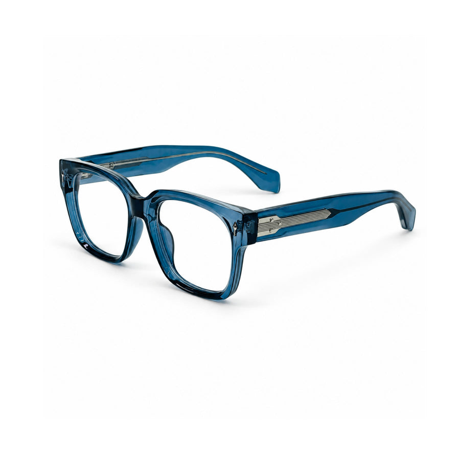 V007 VERLIN Square Optical Frame in Blue — three-quarter view