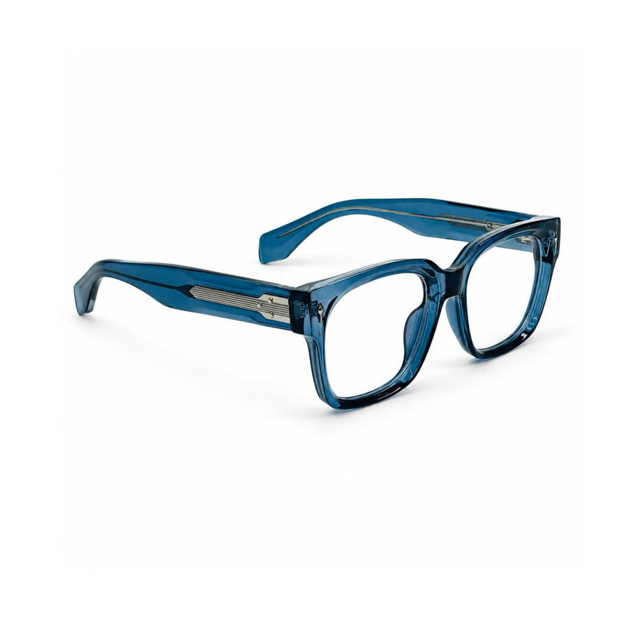 V007 VERLIN Square Optical Frame in Blue — three-quarter view (opposite side)