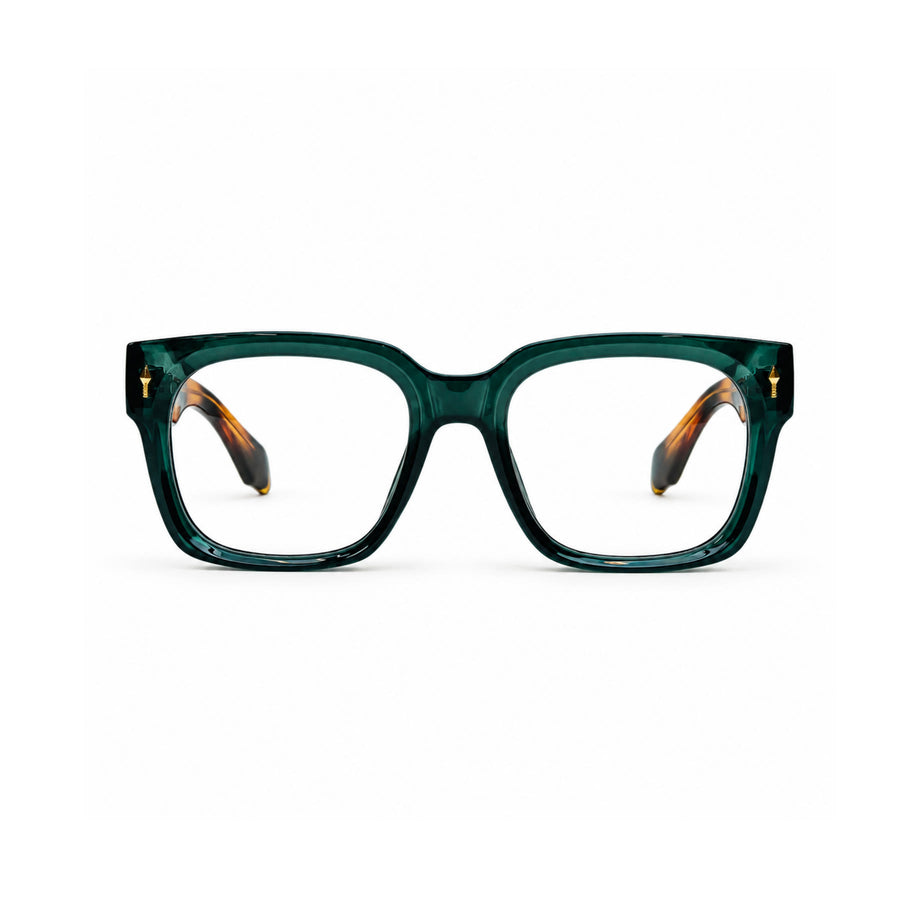 V007 VERLIN Square Optical Frame in Green Tortoise — front view