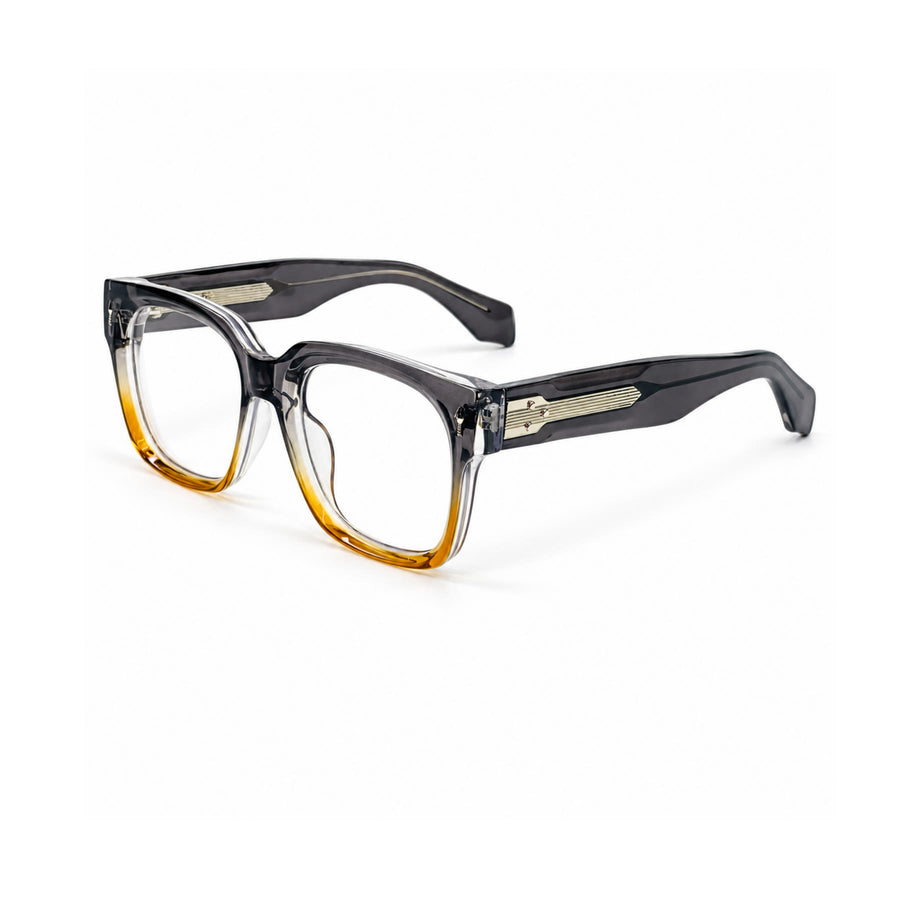 V007 VERLIN Square Optical Frame in Grey Amber — three-quarter view
