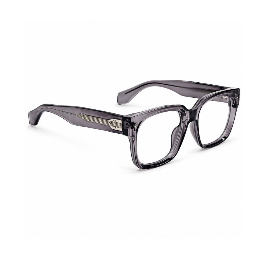 V007 VERLIN Square Optical Frame in Grey Crystal — three-quarter view (opposite side)