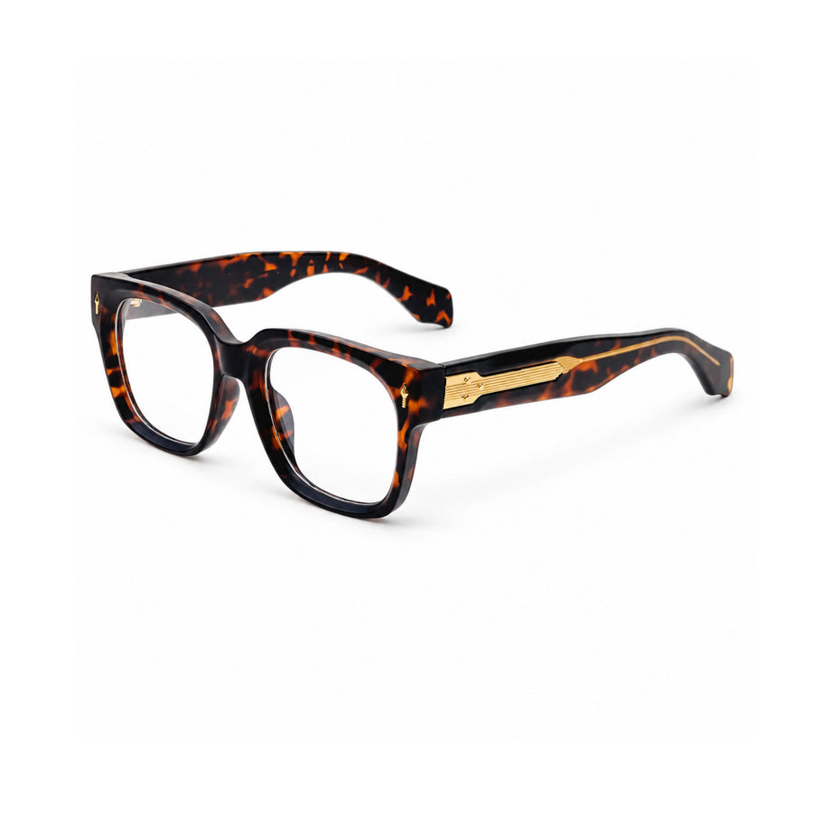 V007 VERLIN Square Optical Frame in Tortoise — three-quarter view