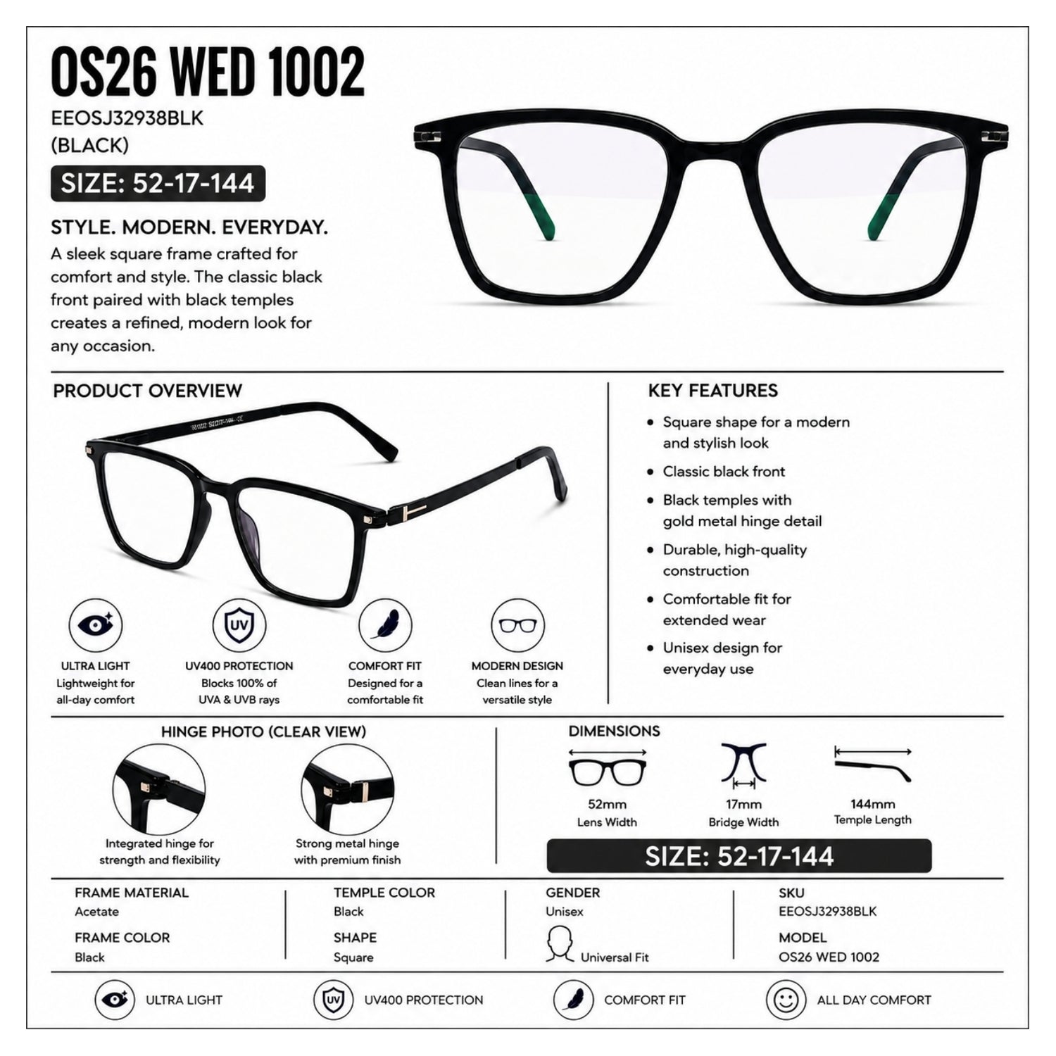 VERLIN 161002 Black eyeglasses — view 5