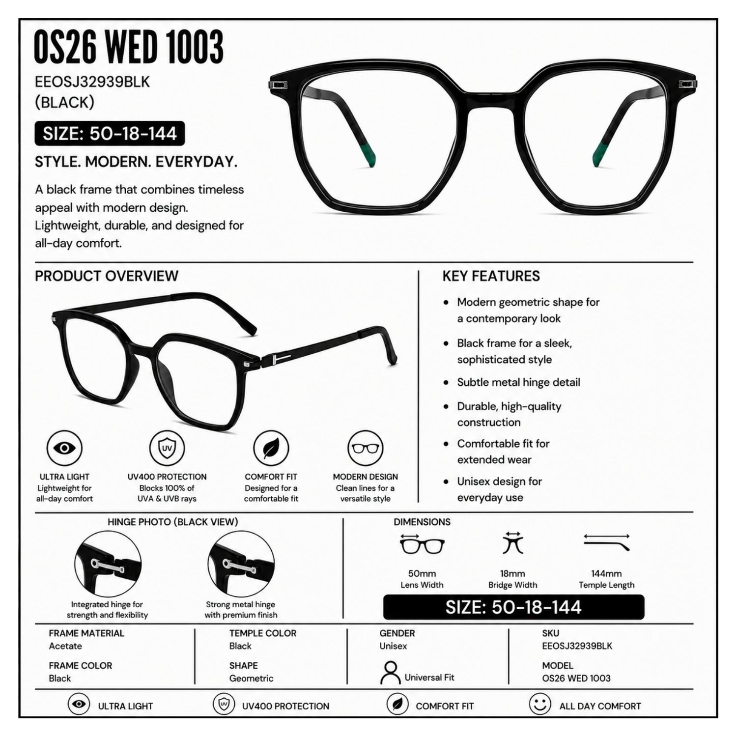 VERLIN 161003 Black eyeglasses — view 5
