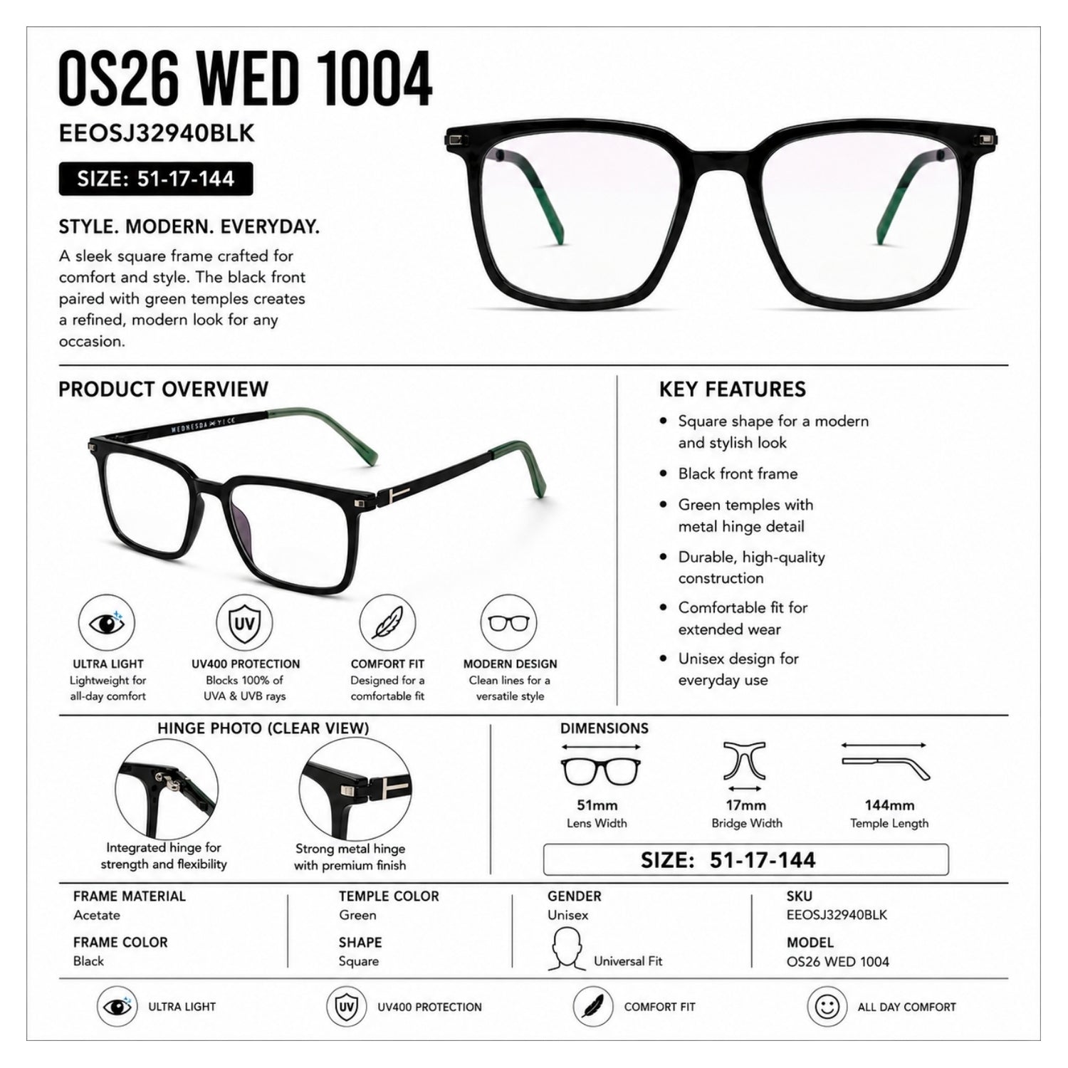 VERLIN 161004 Black eyeglasses — view 5