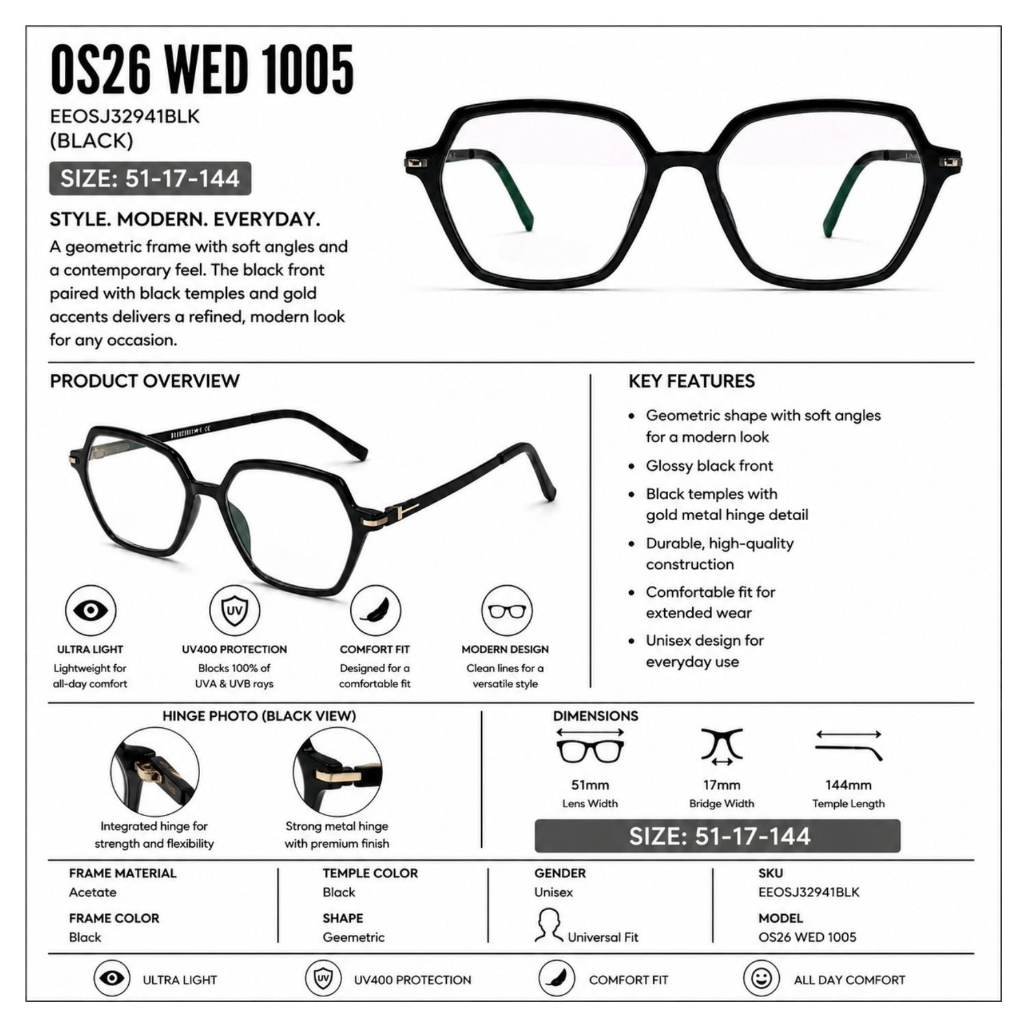 VERLIN 161005 Black eyeglasses — view 5