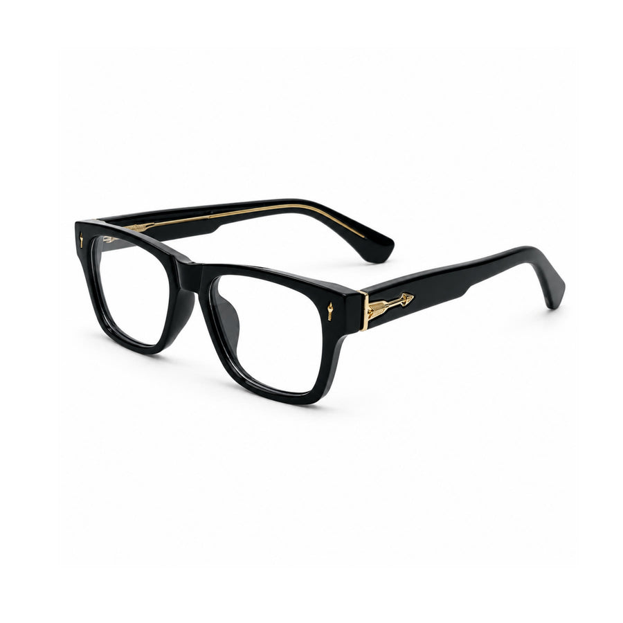 VM001 VERLIN Rectangle Optical Frame in Black Gold — three-quarter view