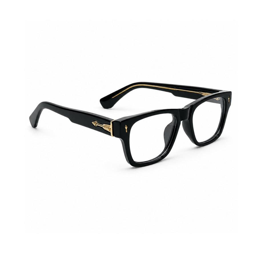 VM001 VERLIN Rectangle Optical Frame in Black Gold — three-quarter view (opposite side)