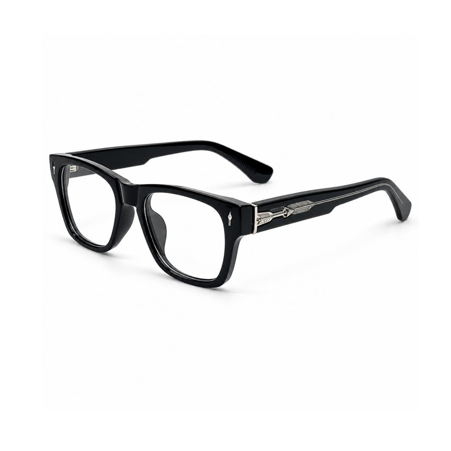 VM001 VERLIN Rectangle Optical Frame in Black Silver — three-quarter view
