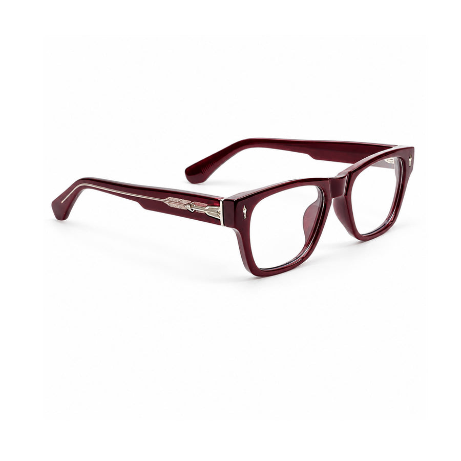 VM001 VERLIN Rectangle Optical Frame in Burgundy — three-quarter view (opposite side)
