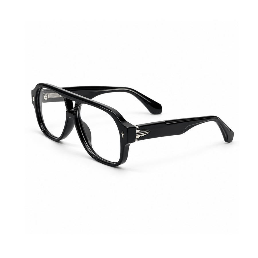 VM008 VERLIN Navigator Optical Frame in Black Silver — three-quarter view