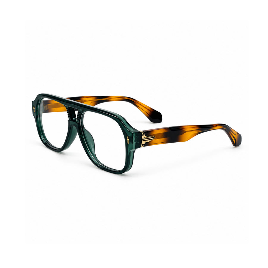 VM008 VERLIN Navigator Optical Frame in Green Tortoise — three-quarter view